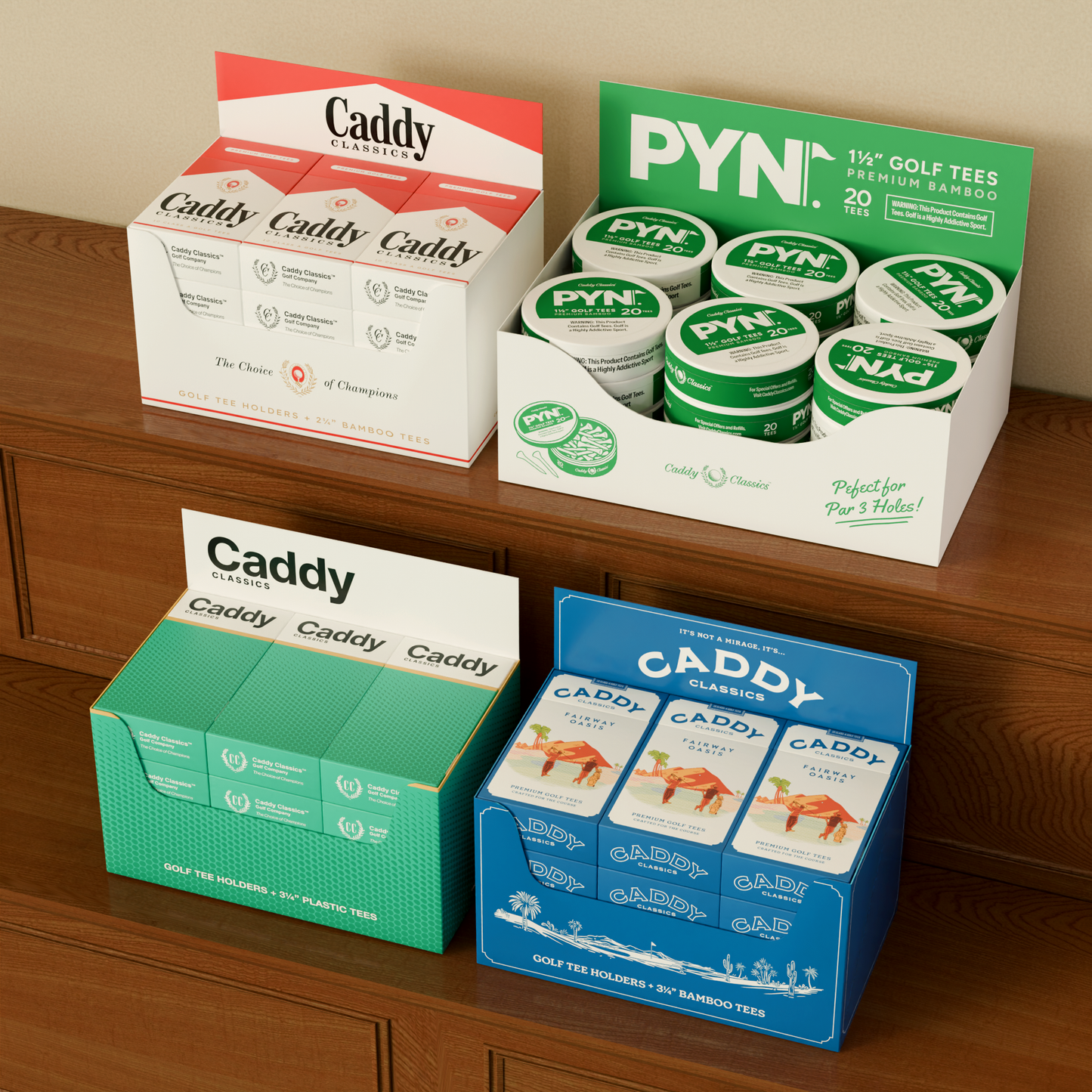 Caddy Classics Royal Reds | Golf Tee Holder + 10 Bamboo 2¾ Inch Tees