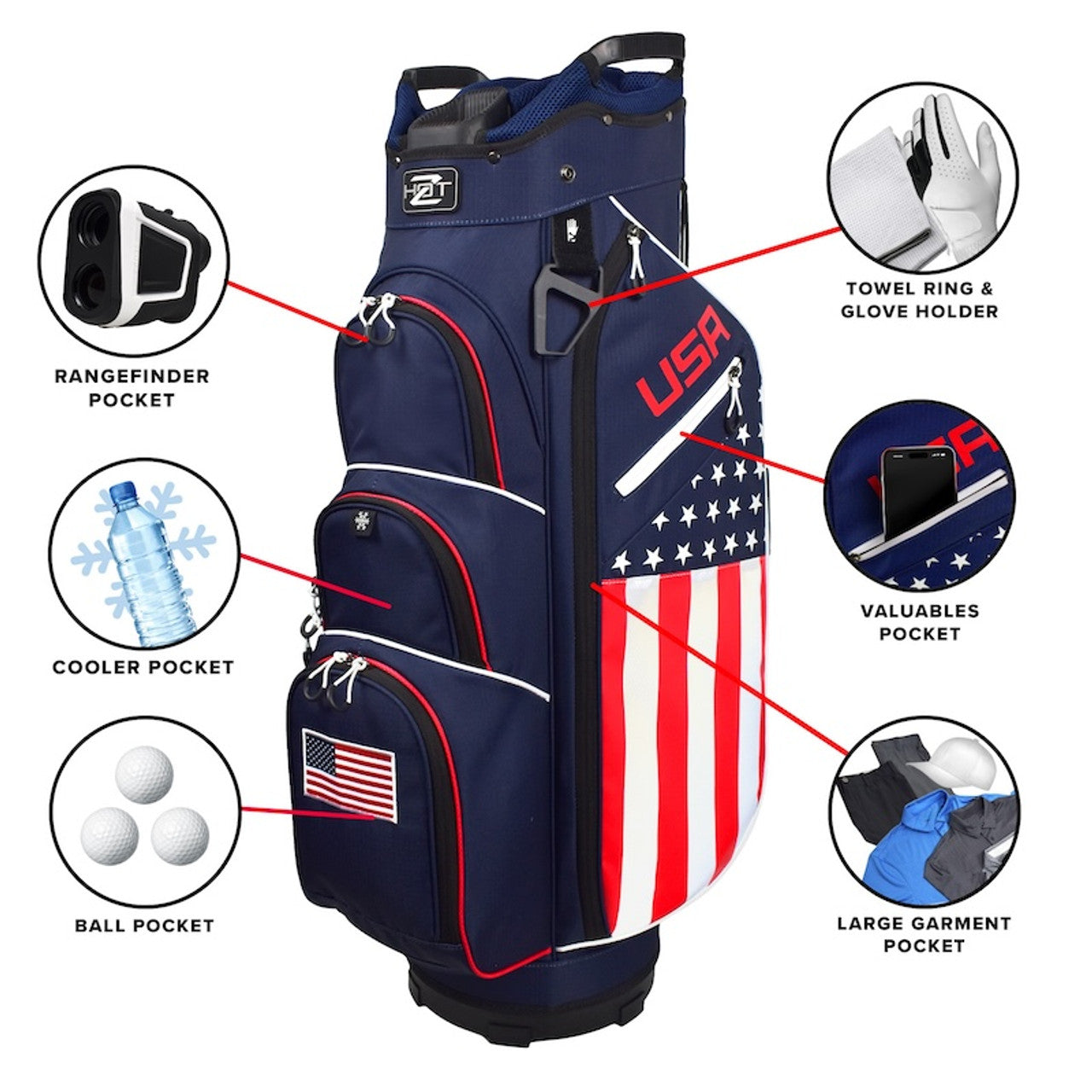 Hot-Z Golf USA Flag Cart Bag (New)