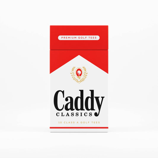 Caddy Classics Royal Reds | Golf Tee Holder + 10 Bamboo 2¾ Inch Tees