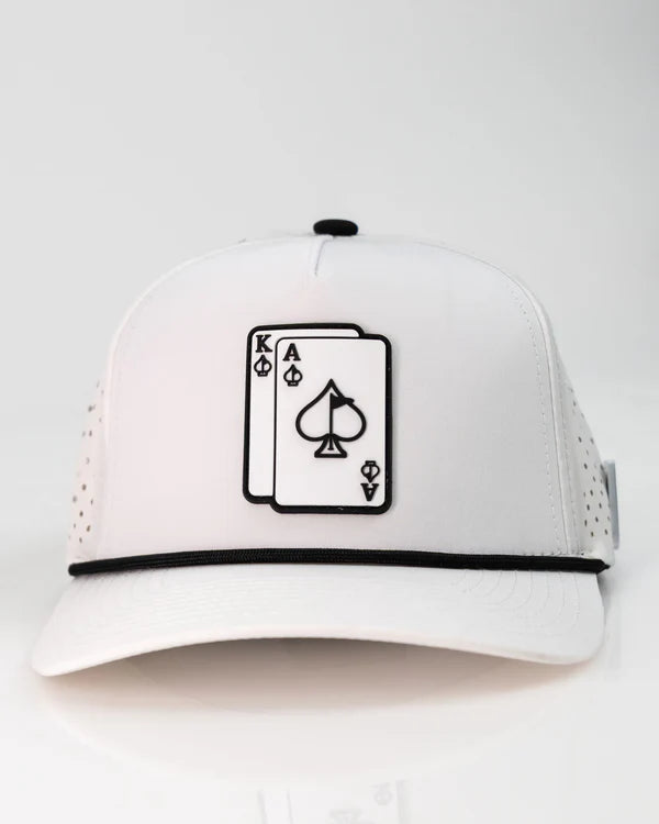 Pins & Aces - ACE/KING WHITE - PERFORATED ROPE Hat (New)