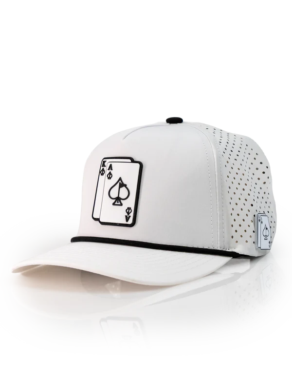 Pins & Aces - ACE/KING WHITE - PERFORATED ROPE Hat (New)