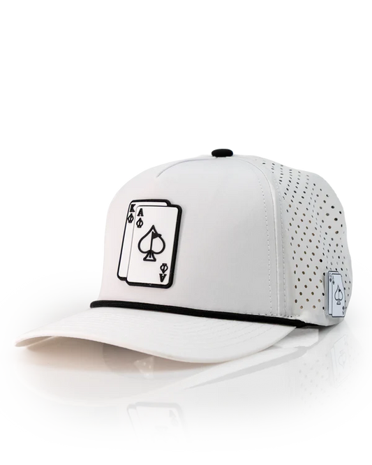 Pins & Aces - ACE/KING WHITE - PERFORATED ROPE Hat (New)
