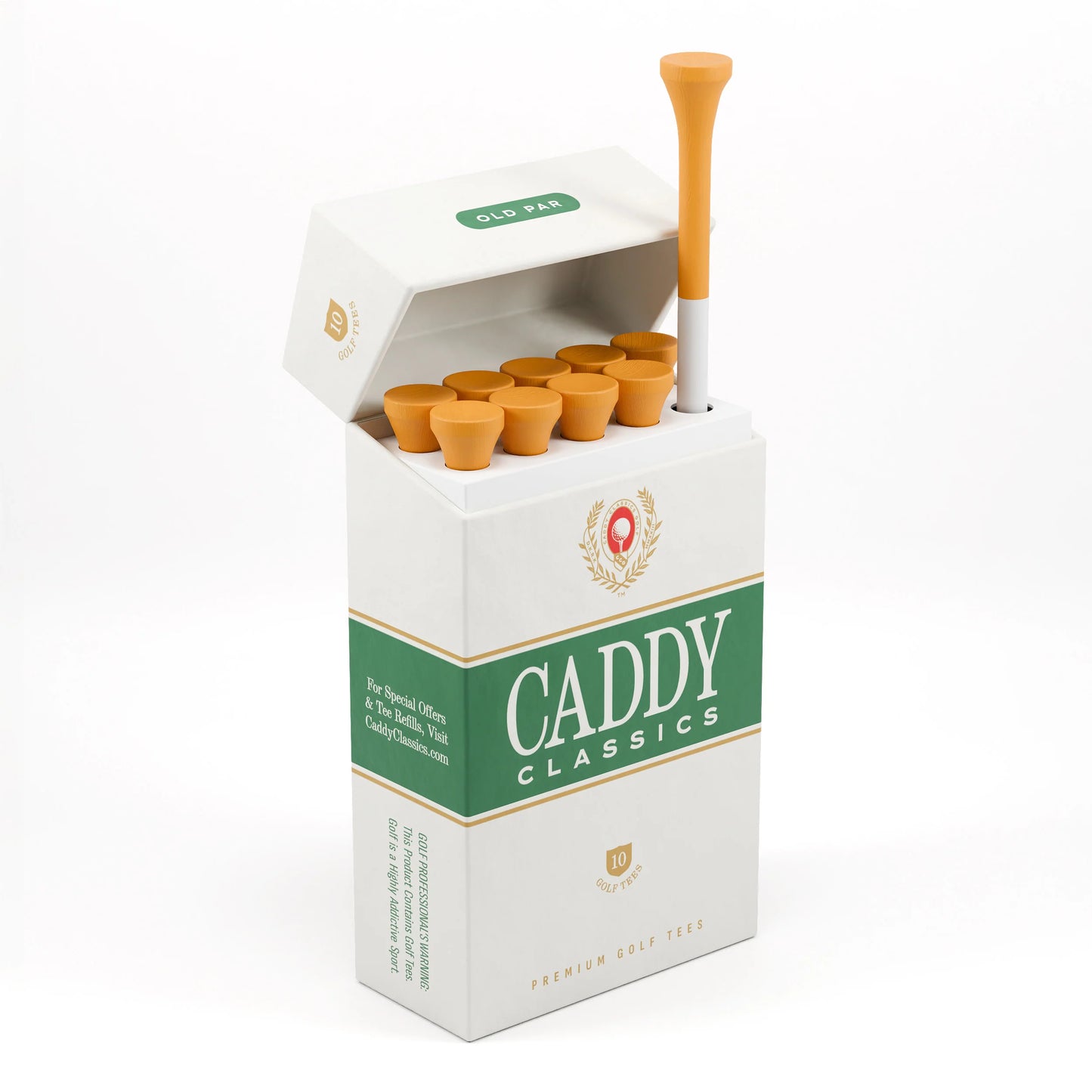 Caddy Classics Golf Tee Holder + 10 Bamboo 3¼ Inch Tee (New)
