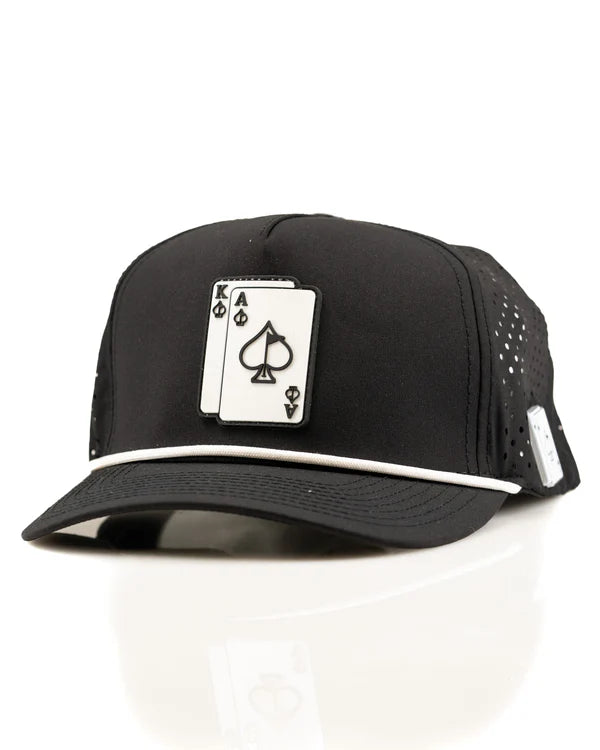 Pins & Aces - ACE/KING BLACK - PERFORATED ROPE Hat (New)