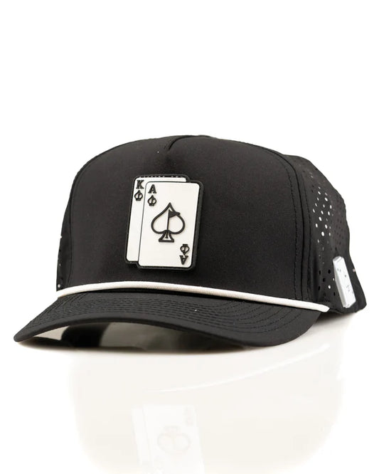 Pins & Aces - ACE/KING BLACK - PERFORATED ROPE Hat (New)